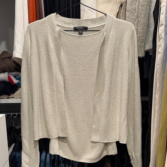 Ann Taylor Sweaters - Ann Taylor Light Beige Shimmer Cardigan Sweater Set